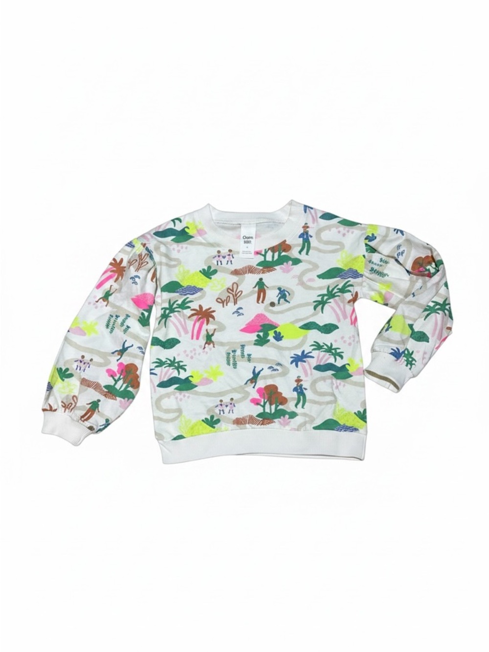 Kids White Pullover Sweatshirt with Colorful Tropical Print